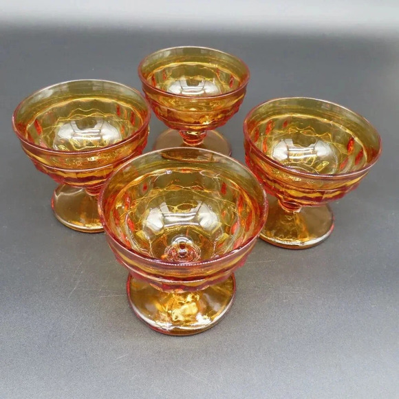 Indiana Glass Amber Whitehall Footed Sherbet Dessert Dish Glass Vintage Set of 4 - Picture 4 of 7